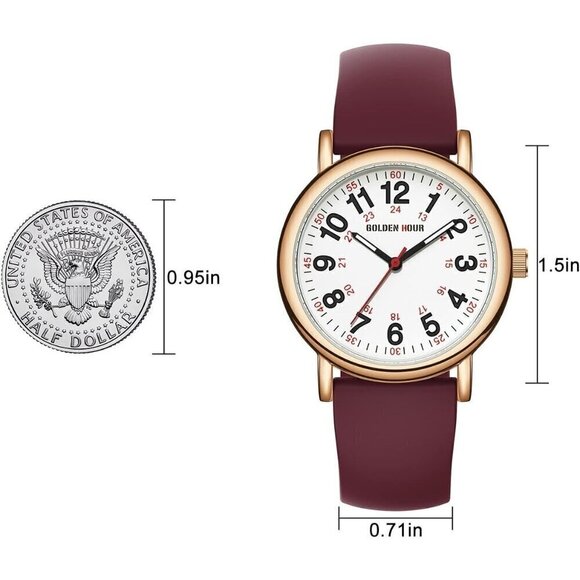 ?Women Red  Military Time Luminouse Easy Read Dial 24 Hour with Seconds Watch main image 6